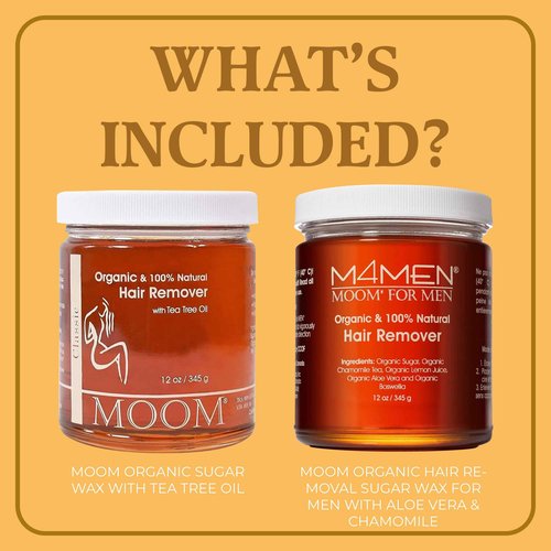 MOOM His & Hers Sugar Wax Kit - 12oz Jar for Women's Bikini, Brazilian, Face, Underarms & Legs + 12oz Jar for Men's Back, Chest, Eyebrows & Body - Made with Tea Tree Oil (Waxing Strips NOT Included)