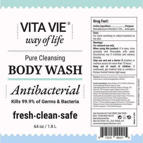 VITA VIE Antibacterial Body Wash, Refill, 64 oz