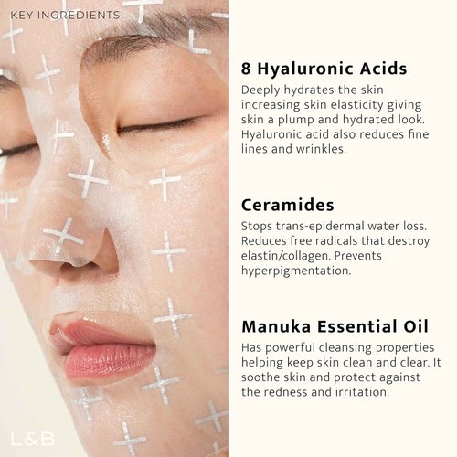 LEMON & BEAKER Brightening Face Masks Pack of 5 - Vegan Korean Face Mask & Microcurrent Gel Sheet Skin Care - Manuka Essential Oil, Hyaluronic Acid & More Potent Botanical Skin Brightening Gel Complex
