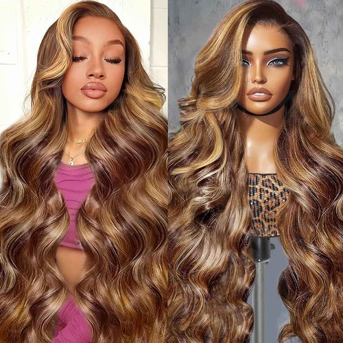 Goldfinch 4/27 Highlight Ombre Lace Front Wigs Human Hair 28 Inch 13x4 HD Transparent Body Wave Honey Blonde Wigs Human Hair 180% Density Pre Plucked Glueless Wigs for Women