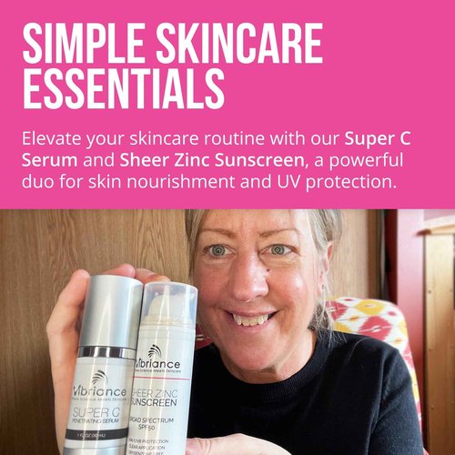 Vibriance Simple Skincare Essentials Bundle | Super C Vitamin Serum, Sheer Zinc Sunscreen SPF 50 Skin Care Set - Nourish, Protect, Illuminate