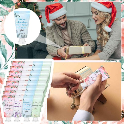 Landhoow 36 Pack Christian Hand Cream Bulk for Women Breast Cancer Accessories Bible Travel Hand Lotion Set Religious Back to School Bible Verse Gift for Church VBS School Teacher Wedding Homeless