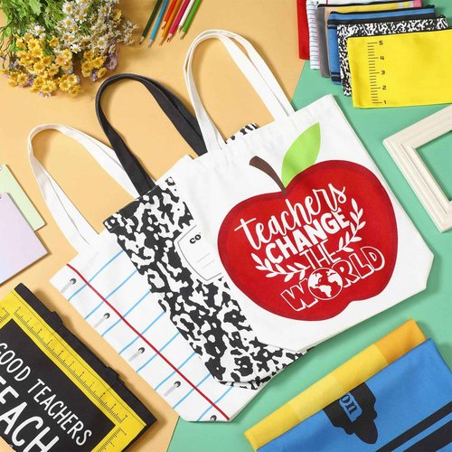 Paterr 12 Pcs Teacher Appreciation Gift Bulk 6 Pcs Canvas Tote Bag and Makeup Bag Thank You Present Bulk for Women Employee Coworker Office Supplies