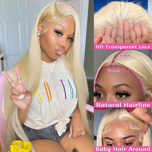 GZX 613 Lace Front Wig Human Hair 22 Inch 13x4 Straight HD Transparent Lace Frontal Wig Human Hair 180% Density Pre Plucked with Baby Hair