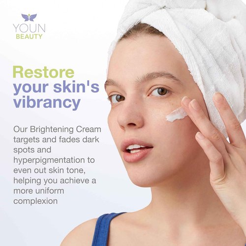 YOUN Beauty Brightening Cream with Kojic Acid, Glycolic Acid & Licorice Extract, 50ml – Hydroquinone-Free Cream for Face, Neck & Décolleté