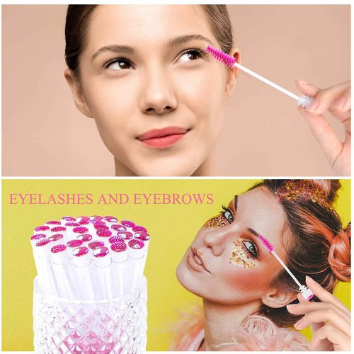 Dming 50 Piece Disposable Mascara Brushes Eyelash Extension Brush Diamond Mascara Wands with Tube Spoolies Lash Brush Makeup Tool Lash Extension Supplies (Scale D Pink 50)