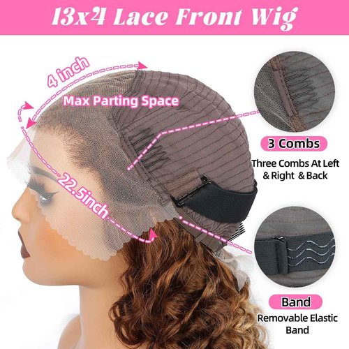 Alidiamond 16Inch Highlighted Deep wave Lace Front Wig Human Hair Honey Blonde Highlight Deep Wave Wigs Human Hair 4/27 Curly Highlighted Wig for Black Women Pre-Plucked 180% Ombre Curly Wigs Glueless