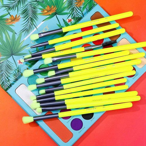 Docolor 15Piece Eye Makeup Brushes Set + 34 Colors Tropical Eeyshadow Palette Pigmented Matte Shimmer Metallic Blendable Soft Cream Powder Makeup Eye Shadow Palettes for Christmas Gift