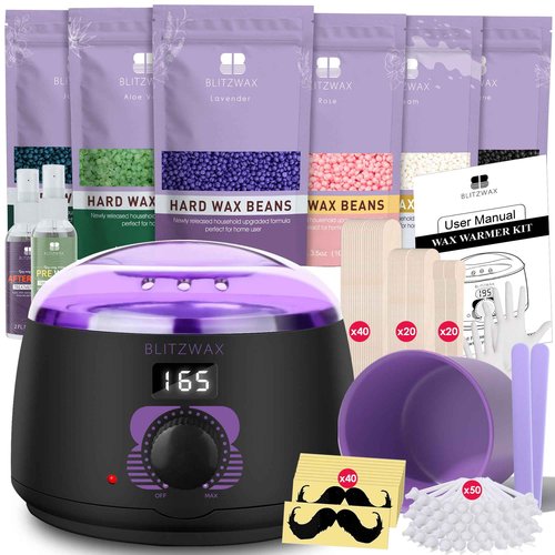 BLITZWAX Waxing Kit for Hair Removal with Wax Sticks Kit for Sensitive Beard, Armpit, and Back, Beginner Friendly, Fast Heating, 184 Accessories Ideal for Women Men at Home Salon