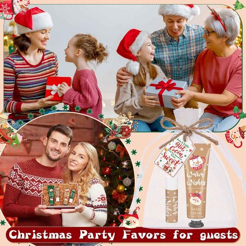 Demissle 24 Pcs Christmas Hot Cocoa Supplies Xmas Party Stuffers Christmas Stocking Favors Xmas Red Green Hand Cream and Lip Balm Gifts Set for Baby Shower Guests