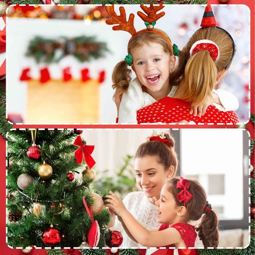 Riceshoot 48 Pcs Christmas Scrunchies Bulk Elastic Christmas Hair Ties Snowflake Glittery Hair Bands Scrunchy Hair Ropes Plaid Soft bow antler Ponytail Holders for Women Holiday Hair Accessories Gifts