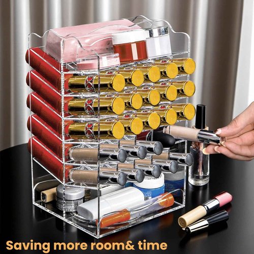 Tlence 54 Slots Acrylic Rotating Lipstick Organizer, 7 Tier Spinning Lipgloss Tower Holder, Clear Cosmetic Display Case, Rotable Lip Stick Display Rack Stand for Lip Gloss, Makeup Accessory, Lip Balm