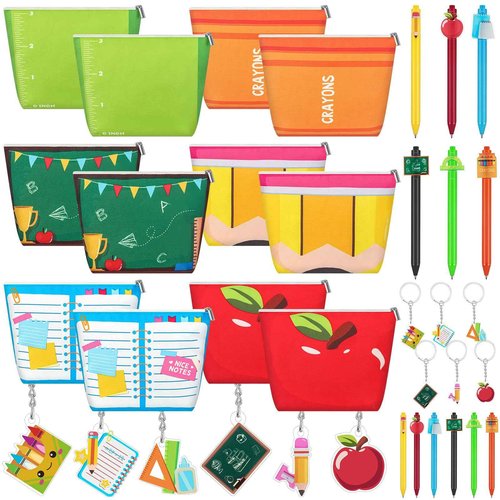 Sunnymove Teacher Appreciation Gifts in Bulk Makeup Bag with Pen Keychain Teacher Thank You Gifts Cosmetic Bag Pouch for Women Employee Coworkers Team Supplies(Multi-styles)