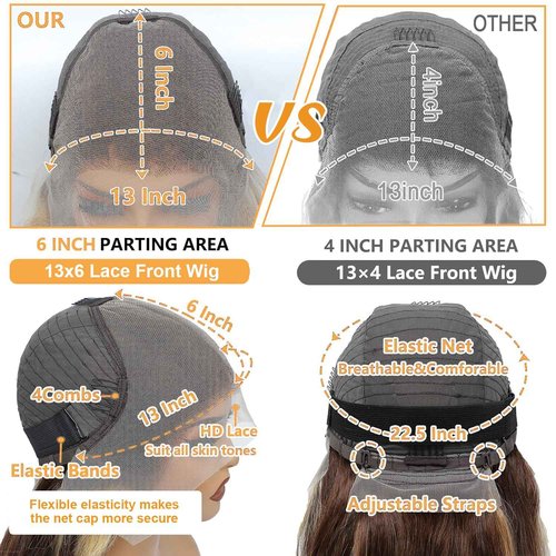 Lukymart Highlight Ombre Lace Front Wigs Human Hair 13x6 Body Wave Frontal Wigs Pre Plucked With Baby Hair 180% Density 4/27 Colored Honey Blonde Wig Human Hair for Women 24 Inch