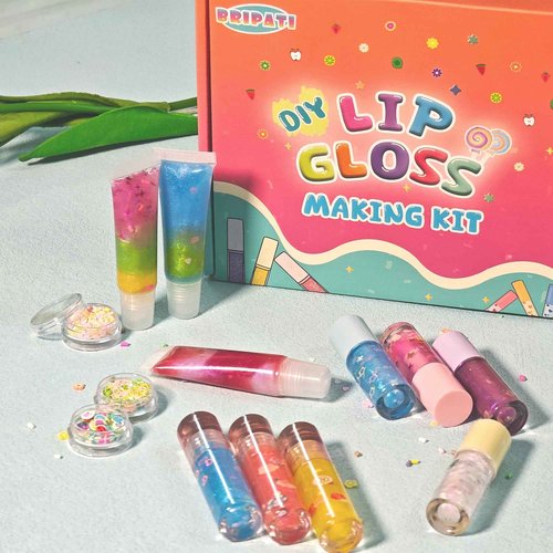 BRIPATI DIY Lip Gloss Making Kit - All-in-One to Make Your Own Lip Care Gloss Set with Clear Base, Pigments, Glitter, Tubes, Fun Creative Gift for Women Girls Makeup Lovers in Christmas Birthdays