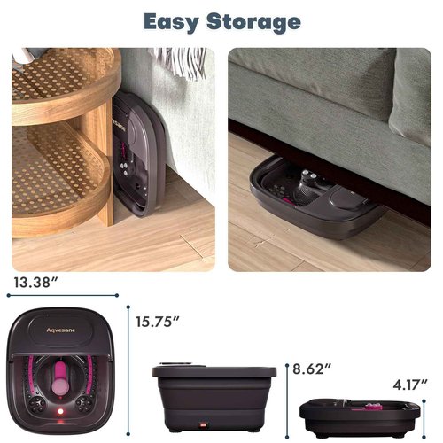 Aqvesane Collapsible Foot Bath, Foot Spa Bath Massager with Heat, Bubble, Remote Control, Temperature Control, 3 Pedicure Attachments, Feet Soaking Tub for Stress Relief