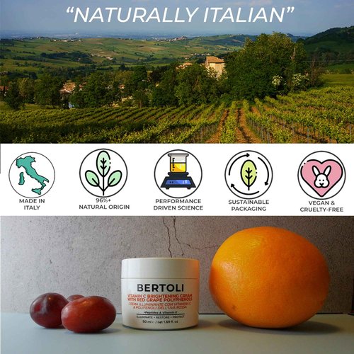 BERTOLI Brightening Cream – Polyphenol Dark Spot Face Moisturizer with Peptides, Hyaluronic Acid, Vitamin C and Grape Antioxidants, Italian Skincare Made in Italy, Clean, Natural, Vegan