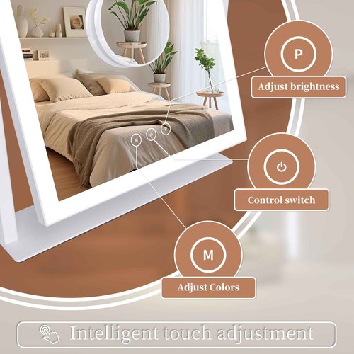 Kotdning Lighted Makeup Mirror, Hollywood Vanity Mirror with Lights, Three Color Lighting Modes, and 5X Magnification Mirror, Smart Touch Control, 360°Rotation