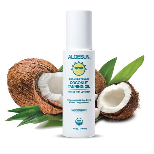 ALOESUN Organic Tanning Travel Size Bundle - Including Organic Coconut Tanning Oil, Ocean Spray, Organic AFTERSUN Spray, and Beach Bag