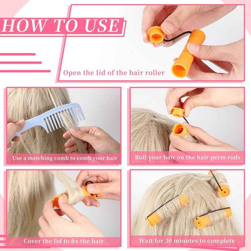 Tigeen 300 Pcs Perm Rods for Natural Hair Plastic Hair Rollers, No-Heat Small Curling Rods Cold Wave Rod for Women DIY Styling Hairdressing Tools (0.27,0.35,0.59,0.7,0.86 inch,Mix Color)