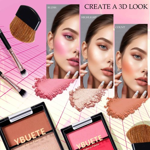 YBUETE Makeup Starter Set, Beginner Cosmetics Kit, Full Train Case, Eyeshadow, Blusher, Contour, Eyebrow Powder