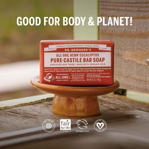 Dr. Bronner's Pure-Castile Magic Bar Soaps (Eucalyptus, 5oz, 12-Pack) – Made with RegeOrganic Oils, Soap Bars for Men & Women, Gentle for Face & Sensitive Skin, Vegan, Cruelty-Free, Non-GMO