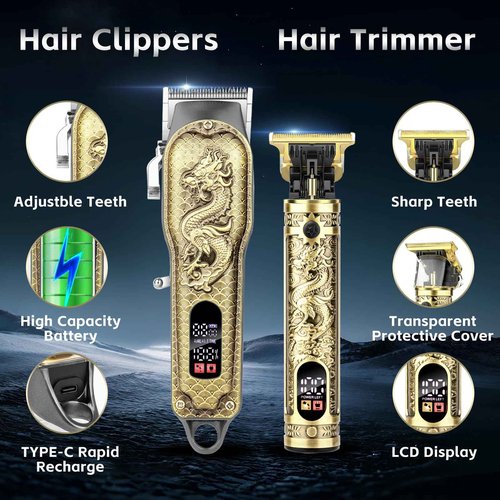 Electric Hair Clippers for Men, Professional Cordless Barber Clippers for Hair Cutting & Grooming, Hair Trimmer Barber Clippers Set with LCD Display & Guide Combs for Family Grooming