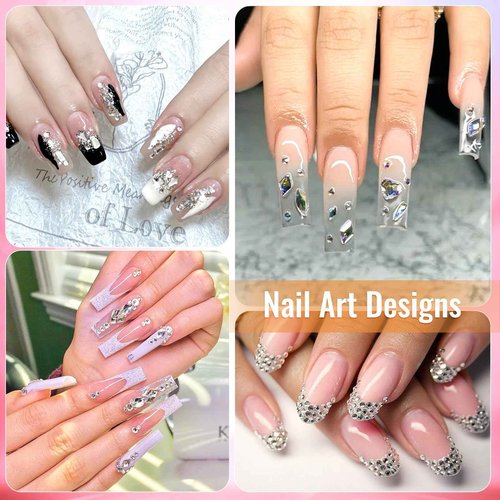White Nail Art Rhinestones Kit, Multi Shapes Sizes Crystal Flatback Nail Gems Half Round Rhinestones for Nails, White Gems Crystals Rhinestone for Nails Art DIY Supplies Craft