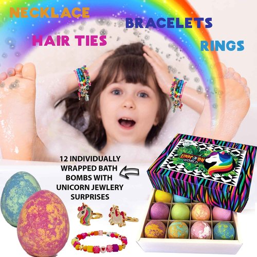 Christmas Bath Bombs for Kids with Surprise Toys Inside, 12 Pack Organic Bath Bombs Gift Set, Unicorn Bath Bombs for Girls with Jewelry Inside, Organic Bath Bombs for Kids Girls with Surprise Inside