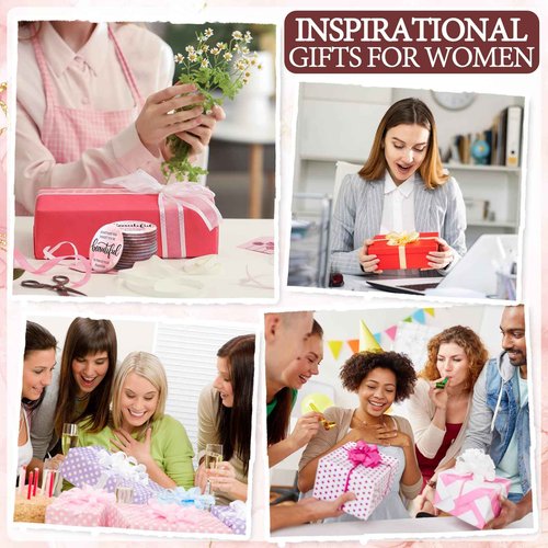 Cinnvoice 50 Pcs Inspirational Mini Compact Mirror Bulk for Women Christmas Pink Pocket Gifts Portable Round Purse Mirrors Thank You Reminder Gift for Coworker Employee Staff Nurse