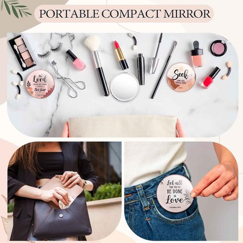 Geelin 48 Pcs Christian Compact Mirrors Gifts Bulk Boho Bible Verse Mirror for Women Portable Pocket Purse Makeup Mirror Inspirational Religious Group Gift for Christmas Sunday Church Party Favors