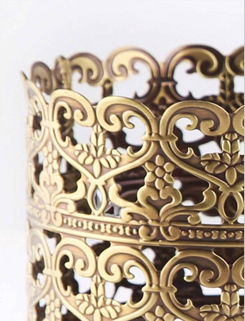 SEHAMANO Home Heart Patterned Vintage Hairbrush Holder Antique Make up Brush Holder Makeup Vanity Organizer (Brass, Large)