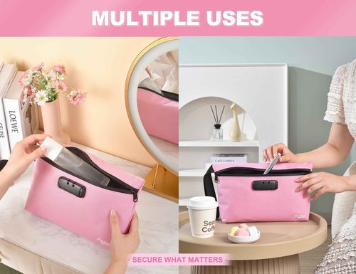 MAICHENG Lockable Storage Bag with 10 Accessories - Multi-Purpose Travel Organizer for Cosmetics, Medical Supplies & Documents, Unique Design, Ideal Gift for Women, Pink