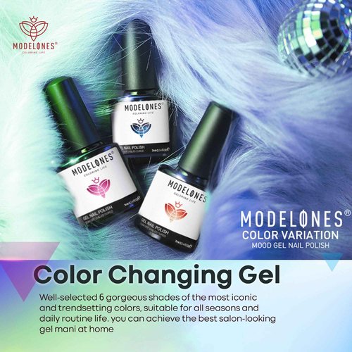 modelones Color Changing Gel Nail Polish Set 6 Colors, Sheer Pink Glitter Temperature Mood Changing Blue Green Orange Gel Polish Soak Off Nail Art Design Kit Manicure Salon DIY Gift