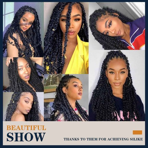Silike Passion Twist Crochet Hair 18inch 6packs Pre-Twisted Synthetic Long Curly 12 Roots Braiding Hair Extensions For Women (18 inch, T30)