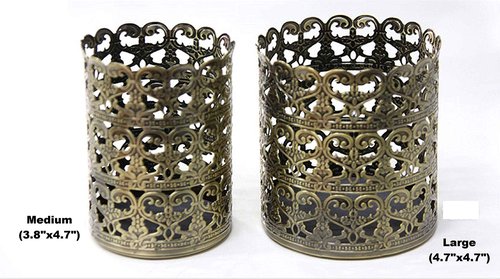 SEHAMANO Home Heart Patterned Vintage Hairbrush Holder Antique Make up Brush Holder Makeup Vanity Organizer (Brass, Large)