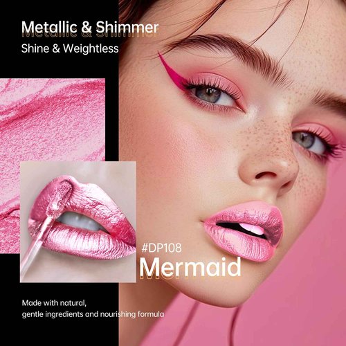 Depuplum 3Pc Lipsticks Set for Women Metallic Lipstick Long Lasting Dark Red Pink Burgundy Lip Gloss, Metal Shine Lightweight Hydrating Full Coverage Lip Color, DP101/104/108