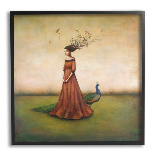 Stupell Industries Beauty and Birds in Her Hair Woman and Peacock Illustration
