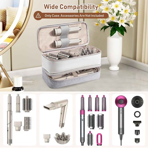 Ceuku Travel Carrying Case for Shark/Dyson Hair Dryer Double-Layer Travel Case for Dyson Airwrap Shark Flexstyle Attachment Portable Hair Accessories Tools Storage Bag for Revlon Hairdryer Styler
