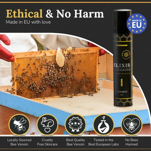 Lamorix Elixir Bee Venom Skin Treatment Cream – Anti-Aging Face Cream with Hyaluronic Acid & Coenzyme Q10 – Deep Wrinkle Filler & Instant Face Lift Treatment – 50ml