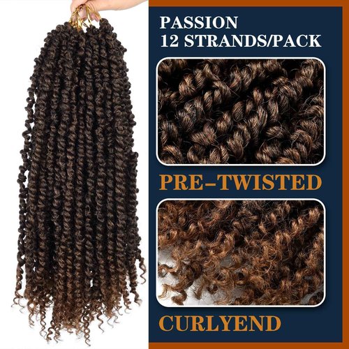 Silike Passion Twist Crochet Hair 18inch 6packs Pre-Twisted Synthetic Long Curly 12 Roots Braiding Hair Extensions For Women (18 inch, T30)