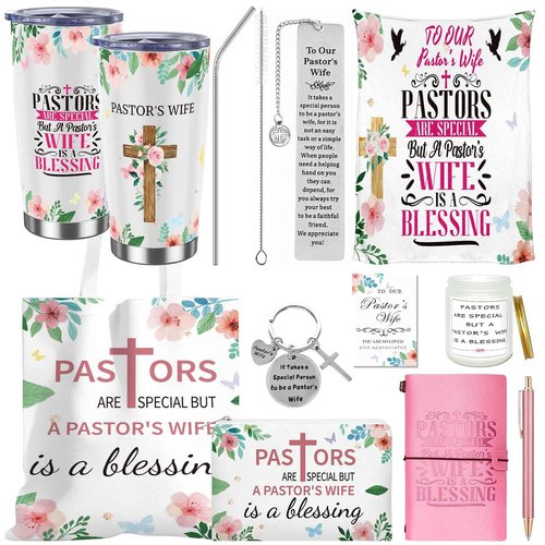 10 Pcs Pastor's Wife Appreciation Gifts Set Includes Blanket Christian Makeup Bag Tote Bag Pen Notebook Cup Aromatherapy Keychain Bookmarks Thank You Card for Pastor Wife Christmas Thank You Gifts