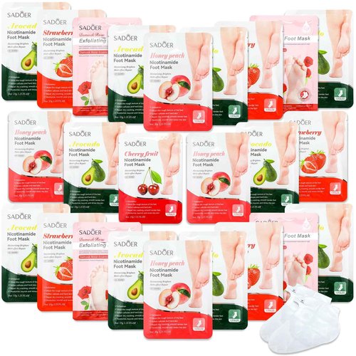 Swiffen 48 Pcs Fruits Foot Mask Bulk Hydrating Moisturizing Socks Feet Peeling Mask for Dry Cracked Aloe Foot Care for Spa Day Kit Beauty Relaxation Gift for Women