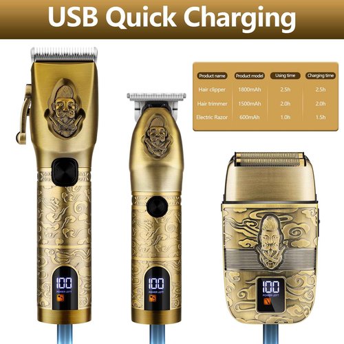 Lanumi Professional Hair Clipper Trimmer Set for Men Electric Shaver Razor Cordless Hair Cutting Barber Clippers Beard Trimmer Men’s Grooming Kit Gifts for him
