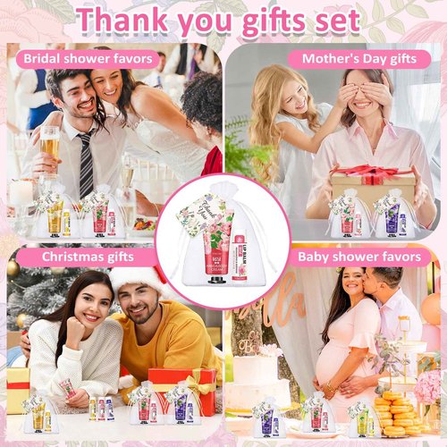 VISCOO 40 Sets Hand Cream Bulk and Lip Balm Bulk Gifts, Stocking Stuffers for Women Teengirls, Christmas Gifts,Bridesmaid Gifts for Guests with Thank You Card Organza Bags,Thank You Gifts, Small Gifts