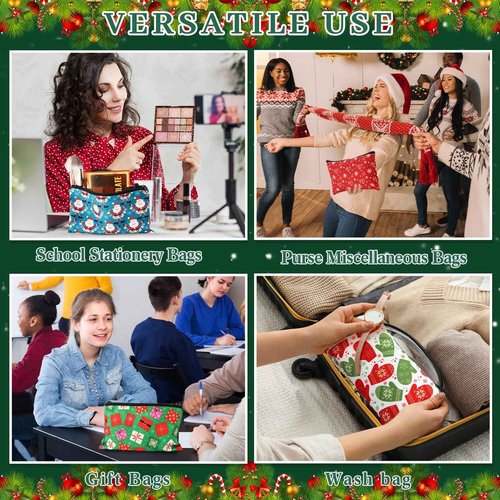SilTriangle 24 Pieces Makeup Bags Bulk Canvas Cosmetic Bags Purse Organizer Zipper Cosmetic Pouch Portable Travel Toiletry Pouch for Women Men Gifts, 7 x 4 Inch (Christmas)