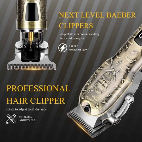 LQT Professional Hair Clipper Set, Digital Display Trimmer Kit with Accessories, Barber Case and Cape, Vintage Design