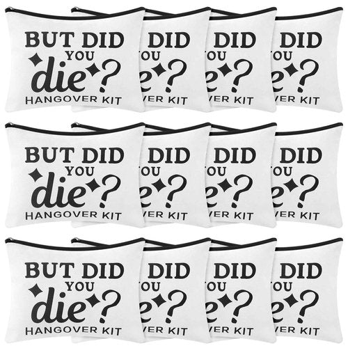 Honeydak 12 Pcs Recovery Kit Bags for Her Bachelor Party Favor Wedding Emergency Kit Makeup Bag for Bride Women Bachelorette Bridal Shower Pouches Decorations Friends Sister Gifts(But Did You Die)