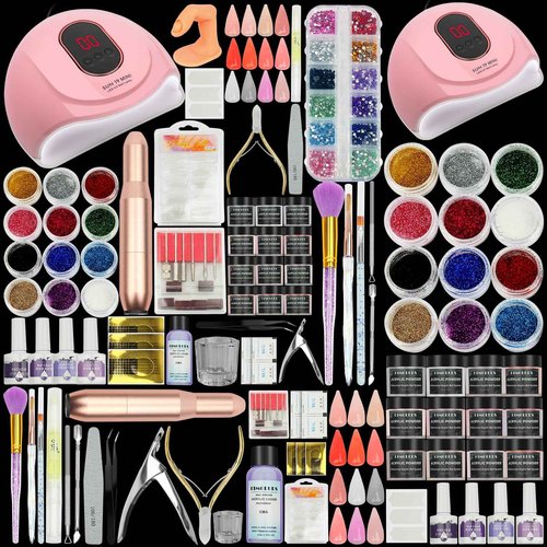 Kimglurs Acrylic Nail Kit with Nail Drill 12 Colors Acrylic Powder Acrylic Liquid UV/LED Nail Lamp Top Coat Base Coat Nail Primer Nail Kit for Beginners with Everything Christmas Gift Set
