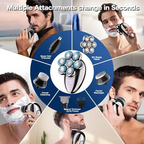 Head Shavers for Bald Men, Electric Razor, IPX8 Waterproof Dry/Wet Bald Head Shaver with 10000 RPM High-Speed Motor, Rechargeable Head Razor with LED Display, USB-C Cable, Perfect for Home & Travel